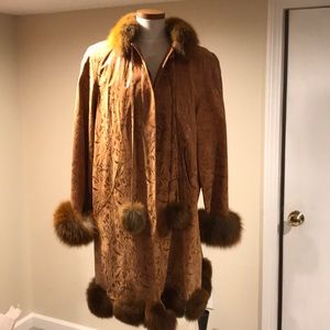 - LEATHER COAT with FUR COLLAR